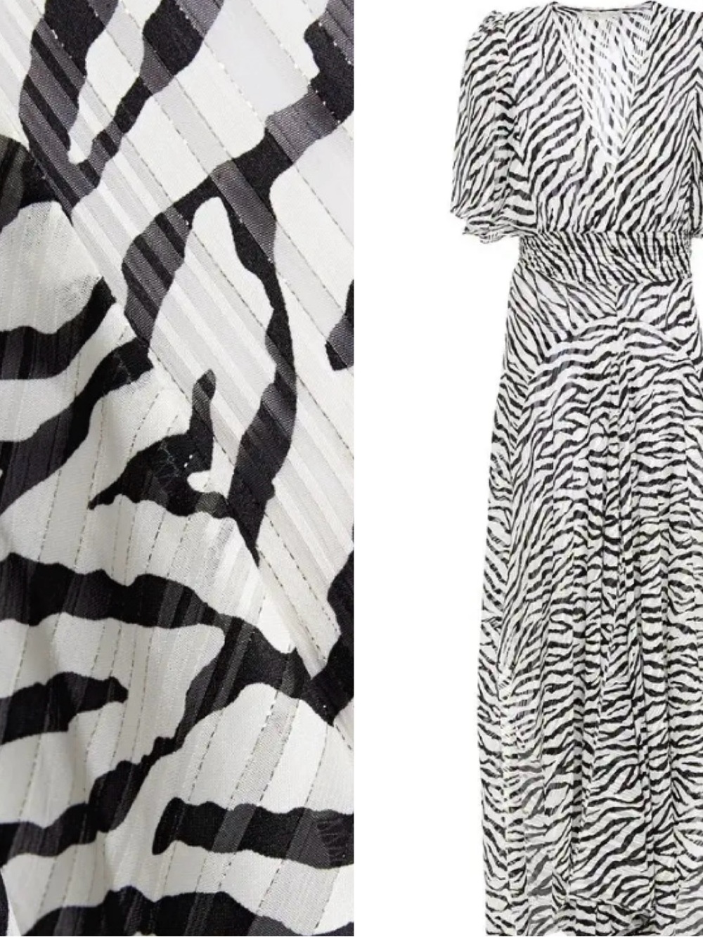 NWT $445 Maje Metallic Rachelle Shirred Zebra-Print Jacquard Maxi Dress 40
